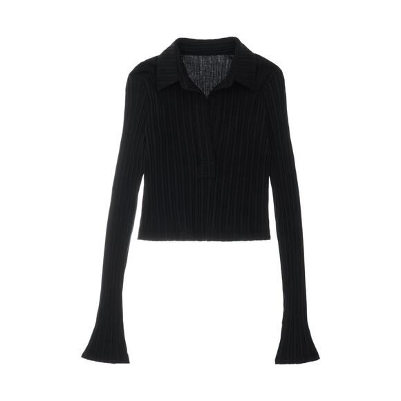 Helmut Lang Textured Stripe Black Cotton Crop Polo Shirt Size L - Picture 1 of 5
